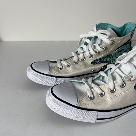 Converse Unisex Chuck Taylor All Star Hi Top Womens 10 Turquoise Butterfly Print - Picture 2 of 9